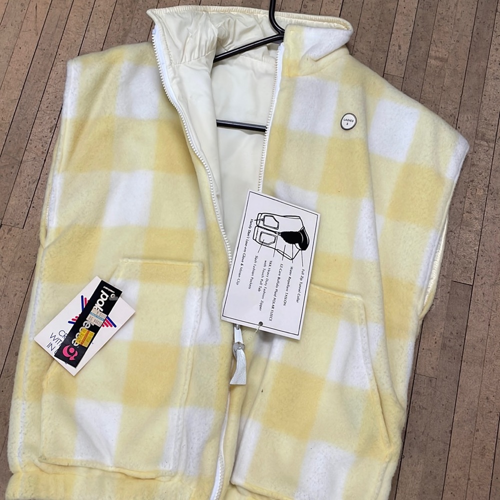 Womens Vintage Polarfleece Yellow Gingham Vest Small